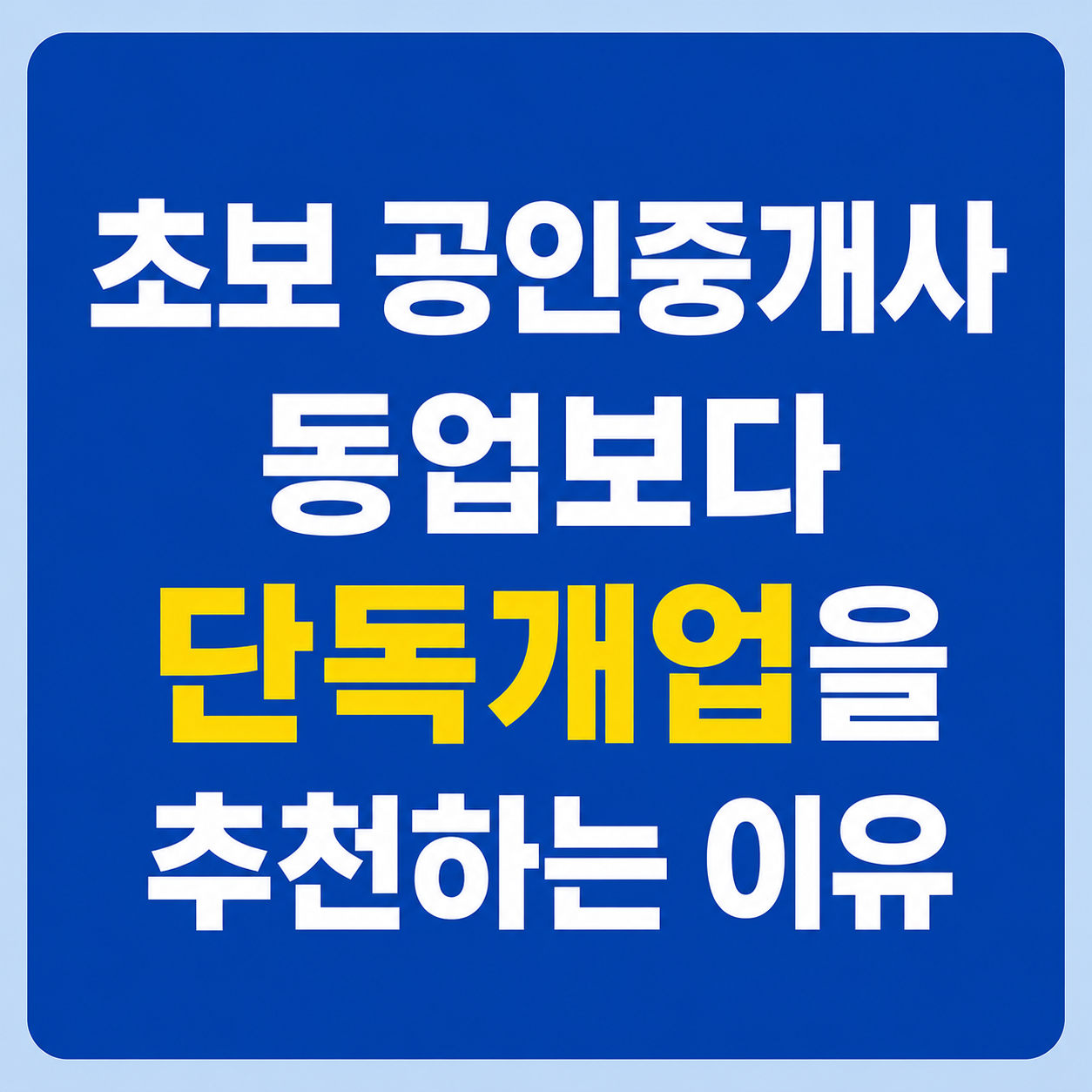 초보 공인중개사에게 동업보다 단독개업을 추천하는 이유
